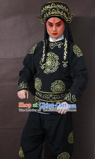 Traditional China Beijing Opera Takefu Embroidered Black Costume, Chinese Peking Opera Soldier Clothing