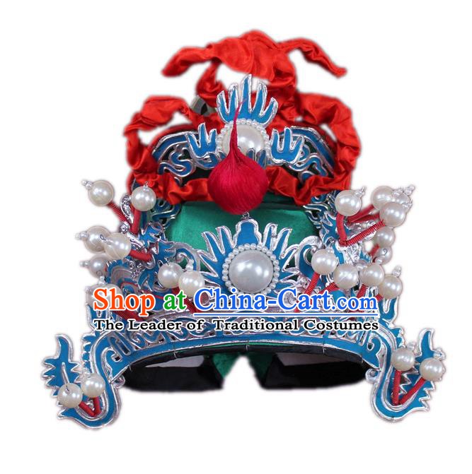 Traditional China Beijing Opera General Hats, Chinese Peking Opera Marshal Helmet Headwear