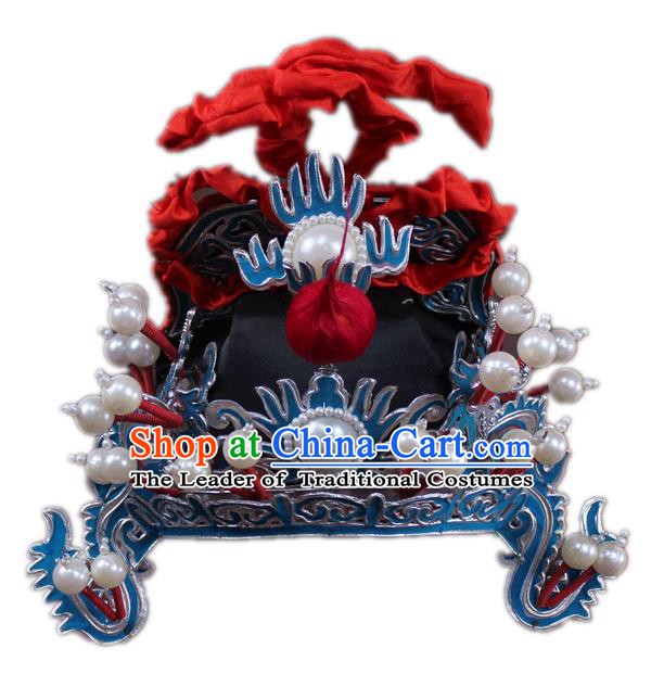 Traditional China Beijing Opera General Hats, Chinese Peking Opera Royal Highness Helmet Headwear