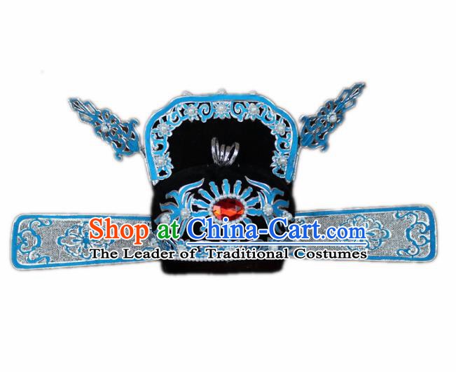 Traditional China Beijing Opera Bridegroom Scholar Pearl Hats, Chinese Peking Opera County Magistrate Headwear