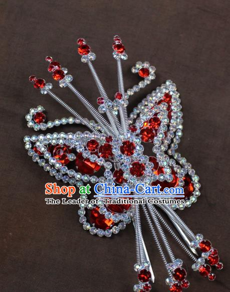 Traditional China Beijing Opera Actress Hair Accessories Crystal Butterfly Hairpins, Chinese Peking Opera Diva Headwear