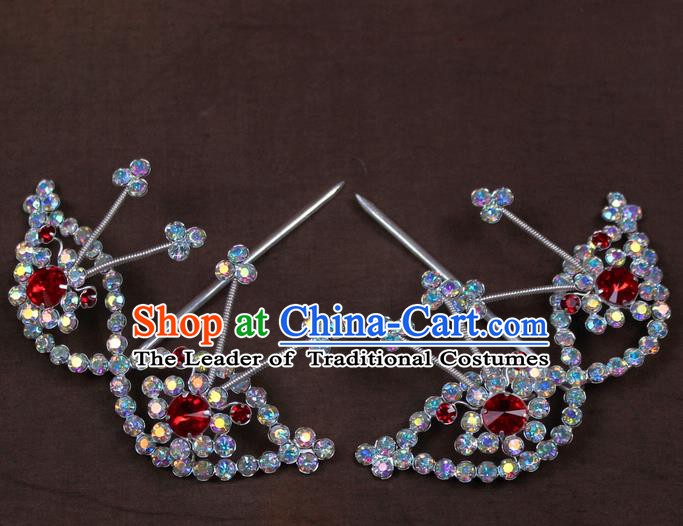 Traditional China Beijing Opera Actress Hair Accessories Crystal Hairpins, Chinese Peking Opera Diva Headwear