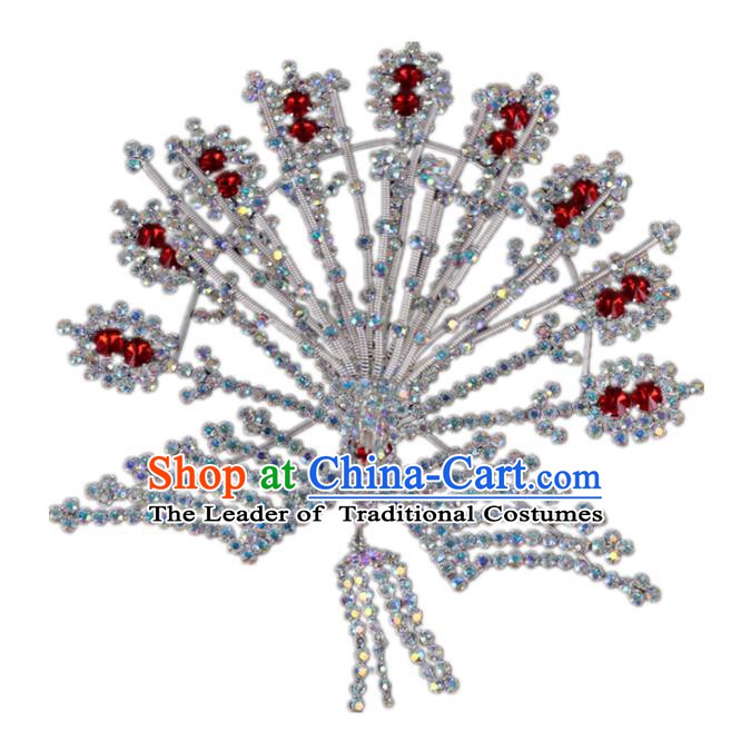 Traditional China Beijing Opera Actress Hair Accessories, Chinese Peking Opera Diva Phoenix Tassel Hairpins Headwear