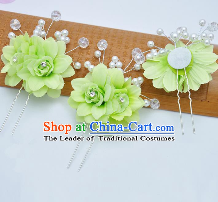 Traditional Chinese Handmade Hair Accessories Green Flowers Hairpins for Women