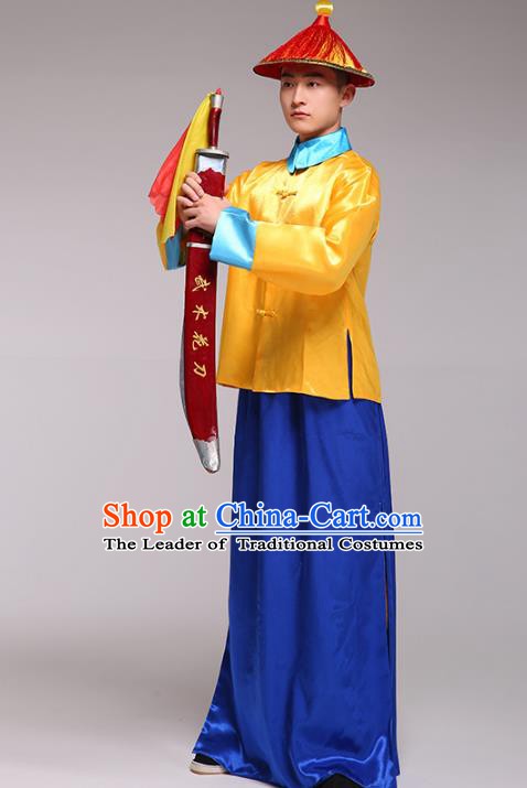 Traditional Chinese Ancient Imperial Bodyguard Clothing, China Qing Dynasty Manchu Soldiers Costume for Men