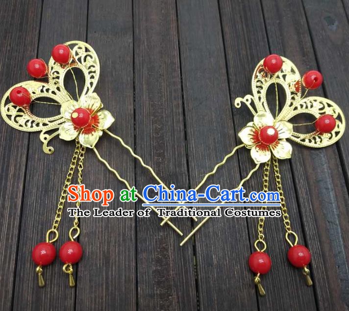 Traditional Chinese Handmade Hair Accessories Princess Hairpins Hanfu Butterfly Tassel Step Shake for Kids