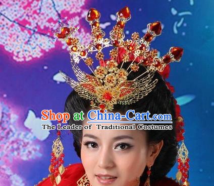 Traditional Handmade Chinese Classical Hair Accessories Tang Dynasty Imperial Empress Phoenix Coronet Hairpins for Women