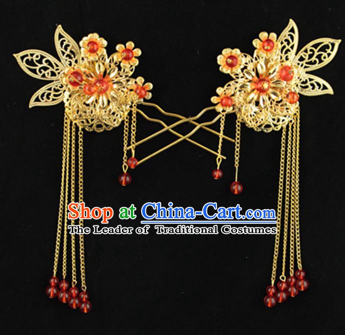 Traditional Handmade Chinese Ancient Classical Hair Accessories Hanfu Hairpins Red Beads Tassel Step Shake for Kids