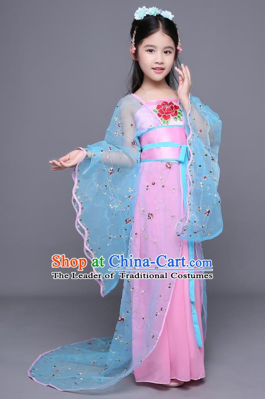 Traditional Chinese Tang Dynasty Imperial Concubine Embroidered Costume, China Ancient Palace Lady Hanfu Clothing for Kids