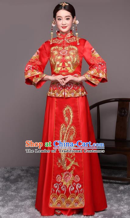 Traditional Chinese Wedding Costume Xiuhe Suits China Ancient Bride Embroidered Dragon Phoenix Clothing for Women