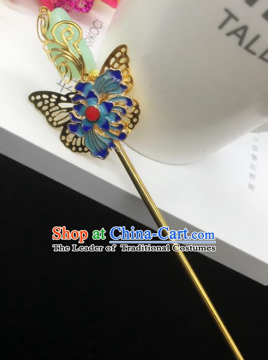 Traditional Handmade Chinese Classical Hair Accessories Blueing Butterfly Hairpins for Women