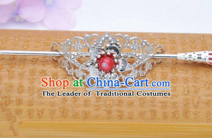 Traditional Handmade Chinese Classical Hair Accessories Hairpin Han Dynasty Nobility Childe Red Bead Hairdo Crown for Men