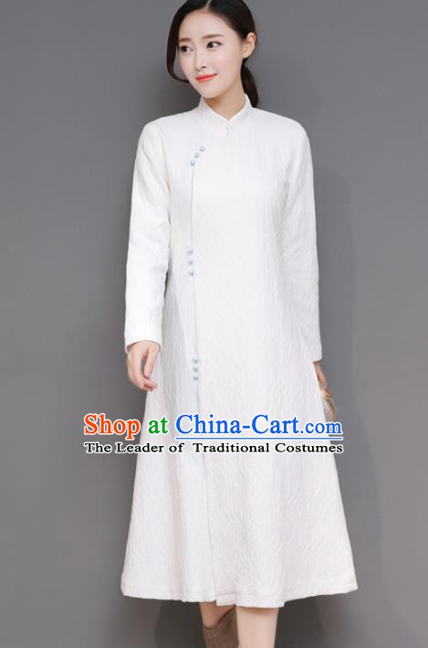 Traditional Chinese National Costume Hanfu Plated Buttons White Qipao Dress, China Tang Suit Cheongsam for Women