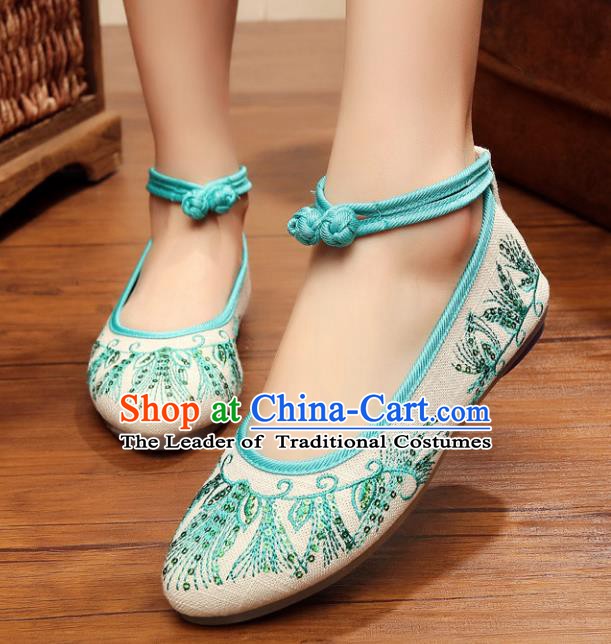 Traditional Chinese National Hanfu White Embroidered Shoes, China Princess Embroidery Shoes for Women