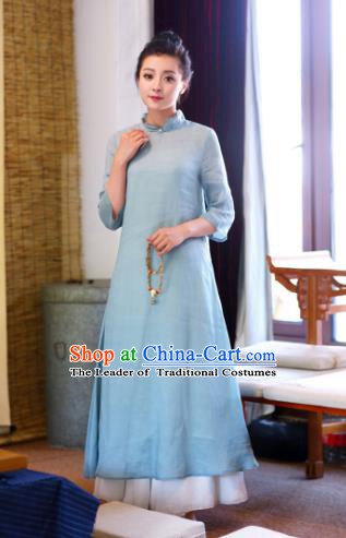 Traditional Chinese National Costume Hanfu Linen Qipao Dress, China Tang Suit Cheongsam for Women