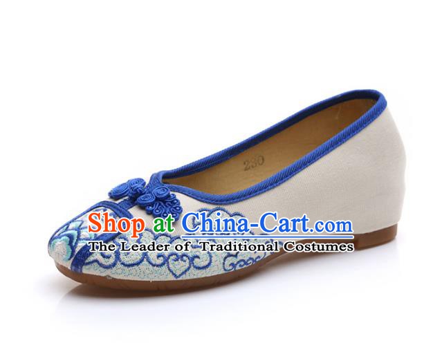 Traditional Chinese National Embroidered Blue Shoes, China Princess Embroidery Shoes for Women