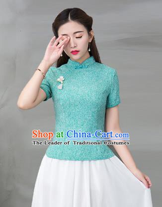 Traditional Chinese National Costume Hanfu Green Qipao Blouse, China Tang Suit Cheongsam Upper Outer Garment Shirt for Women