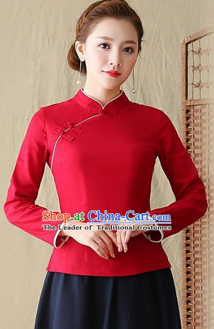 Traditional Chinese National Costume Hanfu Plated Buttons Shirts, China Tang Suit Cheongsam Upper Outer Garment Red Blouse for Women