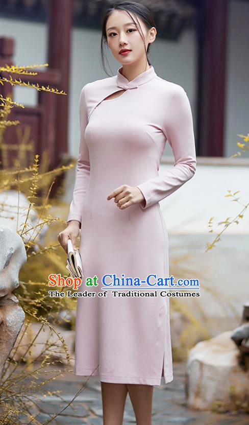 Traditional Chinese National Costume Hanfu Pink Qipao Dress, China Tang Suit Cheongsam for Women