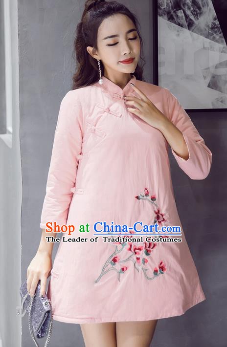 Traditional Chinese National Costume Hanfu Embroidered Magnolia Qipao Dress, China Tang Suit Cheongsam for Women