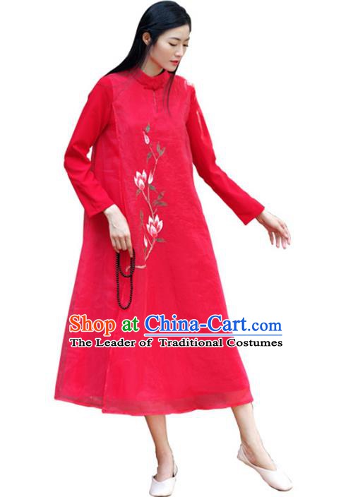 Traditional Chinese National Costume Hanfu Red Qipao Dress, China Tang Suit Cheongsam for Women