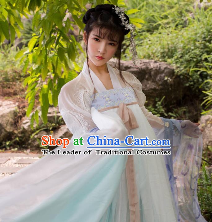 Traditional Chinese Ancient Nobility Lady Costume, China Tang Dynasty Palace Princess Embroidered Clothing for Women