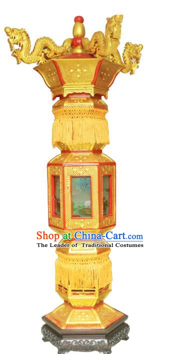 Traditional Chinese Handmade Gold-plating Lantern Classical Dragons Palace Lantern China Floor Palace Lamp