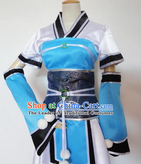 Traditional Chinese Ancient Cosplay Swordsman Clothing Han Dynasty Young Lady Blue Costume for Women