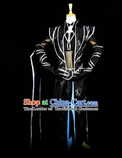 Traditional Chinese Ancient Swordsman Black Costume Han Dynasty Kawaler Clothing for Men