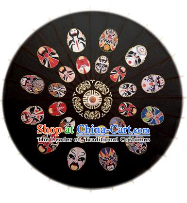 Asian China Dance Umbrella Stage Performance Black Umbrella Handmade Printing Beijing Opera Facial Makeup Oil-paper Umbrellas