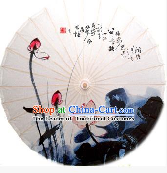 Asian China Dance Umbrella Stage Performance Umbrella Hand Ink Painting Lotus White Oil-paper Umbrellas