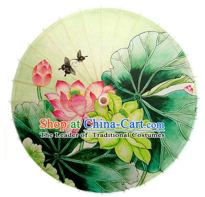 Asian China Dance Umbrella Stage Performance Umbrella Hand Painting Lotus Green Oil-paper Umbrellas