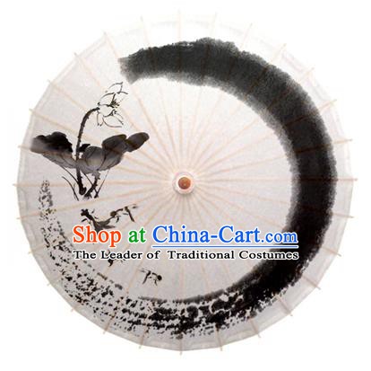 Asian China Dance Umbrella Stage Performance Umbrella Hand Ink Painting Lotus Oil-paper Umbrellas