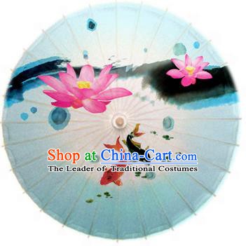 Asian China Dance Umbrella Stage Performance Umbrella Hand Ink Painting Lotus Blue Oil-paper Umbrellas