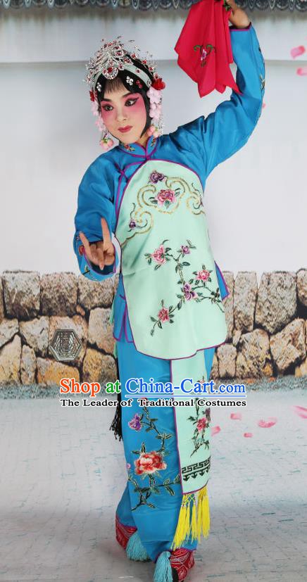 Chinese Beijing Opera Servant Girl Green Embroidered Costume, China Peking Opera Actress Embroidery Clothing