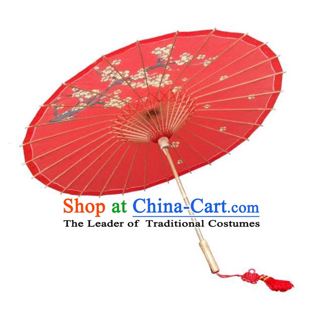 Asian China Dance Handmade Umbrella Stage Performance Props Red Umbrella Painting Plum Blossom Oil-paper Umbrellas