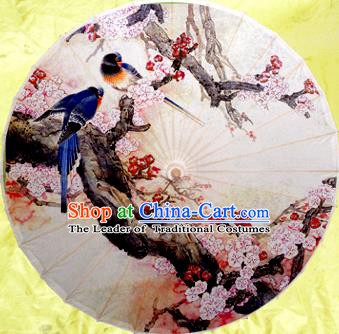 China Traditional Dance Handmade Umbrella Ink Printing Birds Wintersweet Oil-paper Umbrella Stage Performance Props Umbrellas