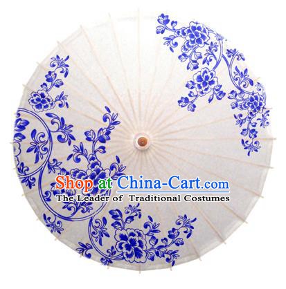 China Traditional Dance Handmade Umbrella Printing Blue Peony Flowers Oil-paper Umbrella Stage Performance Props Umbrellas