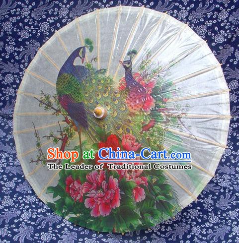 China Traditional Dance Handmade Umbrella Painting Peony Peacock Oil-paper Umbrella Stage Performance Props Umbrellas