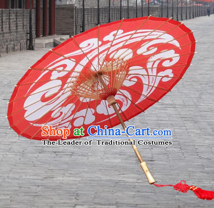 China Traditional Dance Handmade Umbrella Wedding Red Auspicious Clouds Oil-paper Umbrella Stage Performance Props Umbrellas