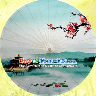 China Traditional Dance Handmade Umbrella Green Oil-paper Umbrella Stage Performance Props Umbrellas