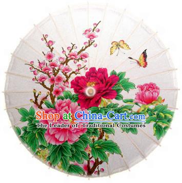 Handmade China Traditional Dance Painting Peach Blossom Peony Umbrella Oil-paper Umbrella Stage Performance Props Umbrellas