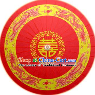 Handmade China Traditional Dance Painting Dragon Phoenix Wedding Red Umbrella Oil-paper Umbrella Stage Performance Props Umbrellas