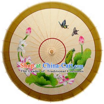 Handmade China Traditional Dance Umbrella Classical Painting Lotus Flowers Oil-paper Umbrella Stage Performance Props Umbrellas