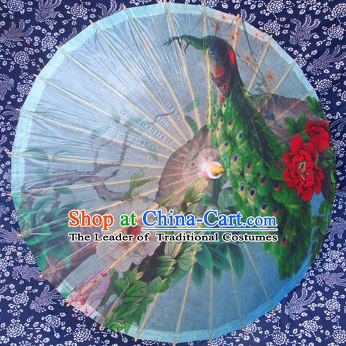 Handmade China Traditional Folk Dance Umbrella Painting Peacock Peony Oil-paper Umbrella Stage Performance Props Umbrellas