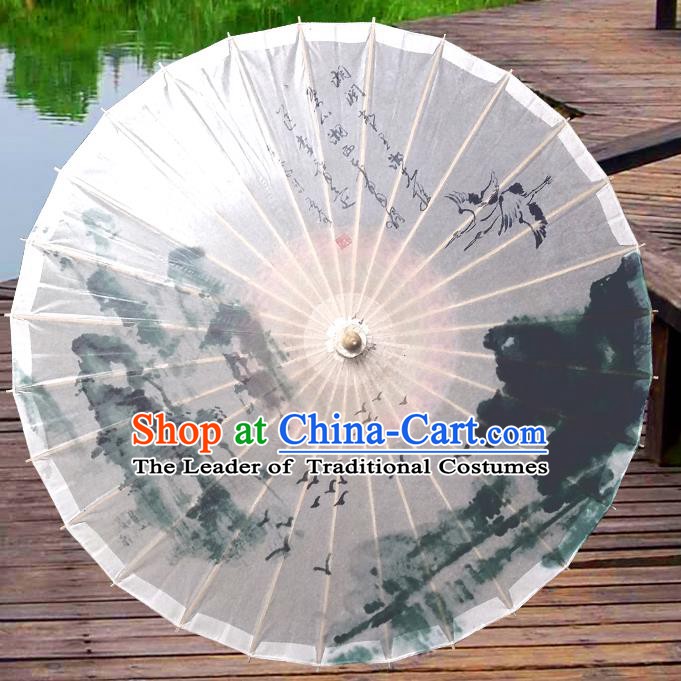 Handmade China Traditional Folk Dance Umbrella Ink Painting Wild Goose Oil-paper Umbrella Stage Performance Props Umbrellas