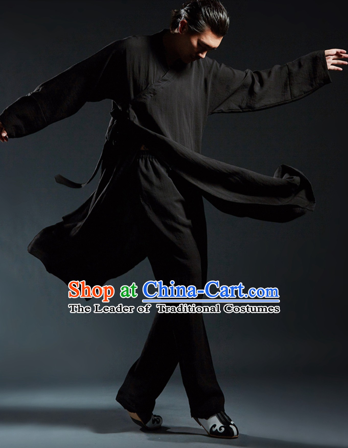 Black Chinese Classical Tai Chi Wushu Martial Arts Uniform Clothing Complete Set for Men Women Kids