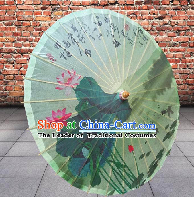 Handmade China Traditional Folk Dance Umbrella Stage Performance Props Umbrellas Painting Lotus Green Oil-paper Umbrella