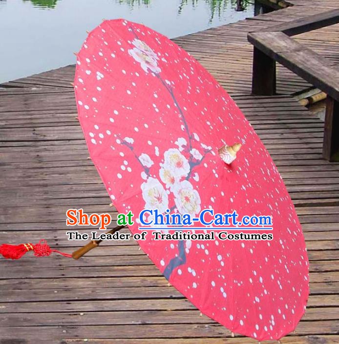 China Traditional Folk Dance Umbrella Hand Painting Plum Blossom Red Wedding Oil-paper Umbrella Stage Performance Props Umbrellas