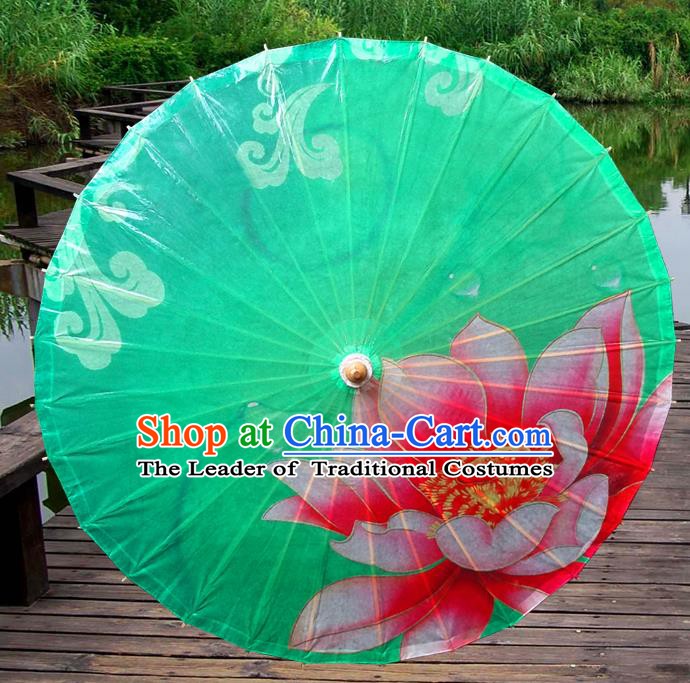 China Traditional Folk Dance Paper Umbrella Hand Painting Lotus Green Oil-paper Umbrella Stage Performance Props Umbrellas